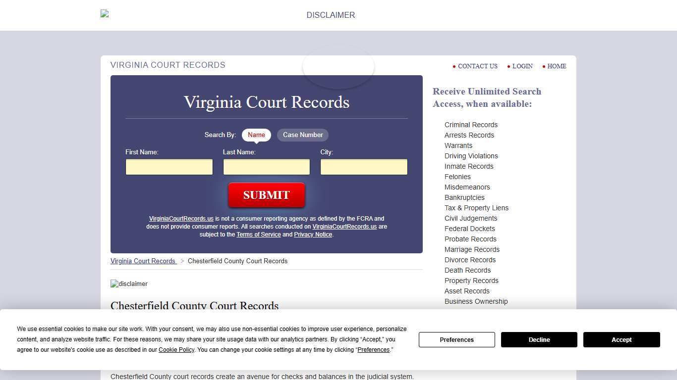 Chesterfield County Court Records VirginiaCourtRecords.us