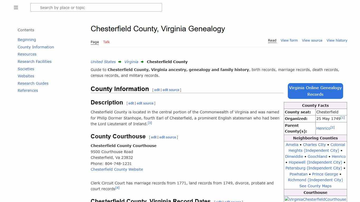 Chesterfield County, Virginia Genealogy • FamilySearch